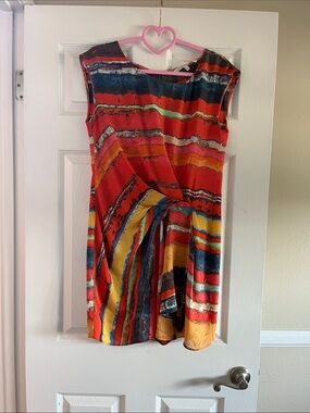 RACHEL Rachel Roy Vibrant Multicolor Wave-Striped Dress